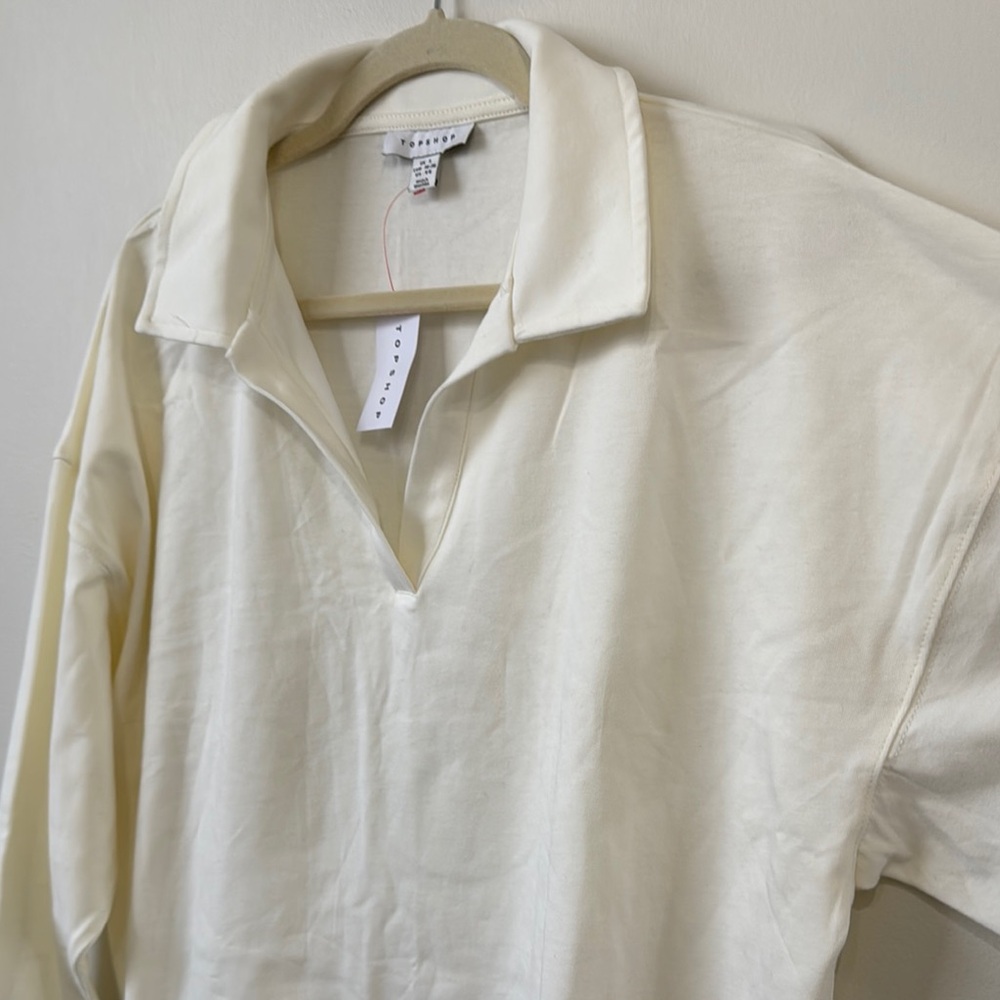 Topshop Oversized Collared Cream Women's Top New with tag long sleeve V Neck - Picture 5 of 9
